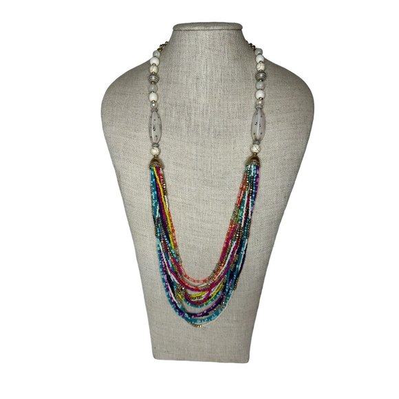 Multi-Colored Multi-Strand Gold Tone Necklace - 37in - Picture 1 of 5